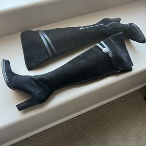 Donald J. Pliner Black Suede Knee High Black OVK Western Boots Women’s 7.5